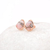 Pink Opal Copper Earring - Gemstone Stud Earrings - 925 Silver Earring - Stud Earring - Earrings for Women - Delicate Earrings - 8x11mm Pear